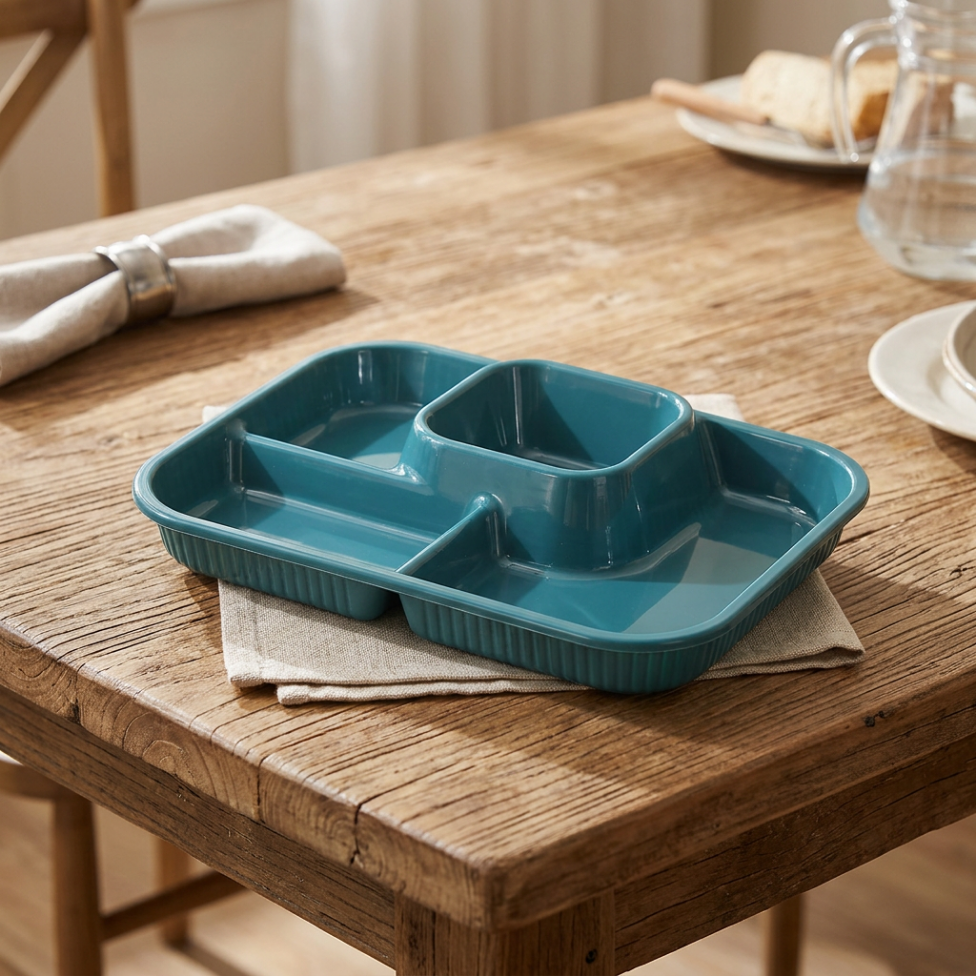 Assiette en Plastique à Quatre Compartiments, Plateau Repas-1
