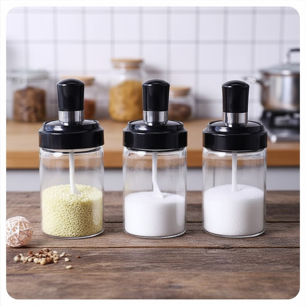 Pot à Épices en Verre avec Cuillère et Couvercle Intégrés,Fournitures de Cuisine-4.webp