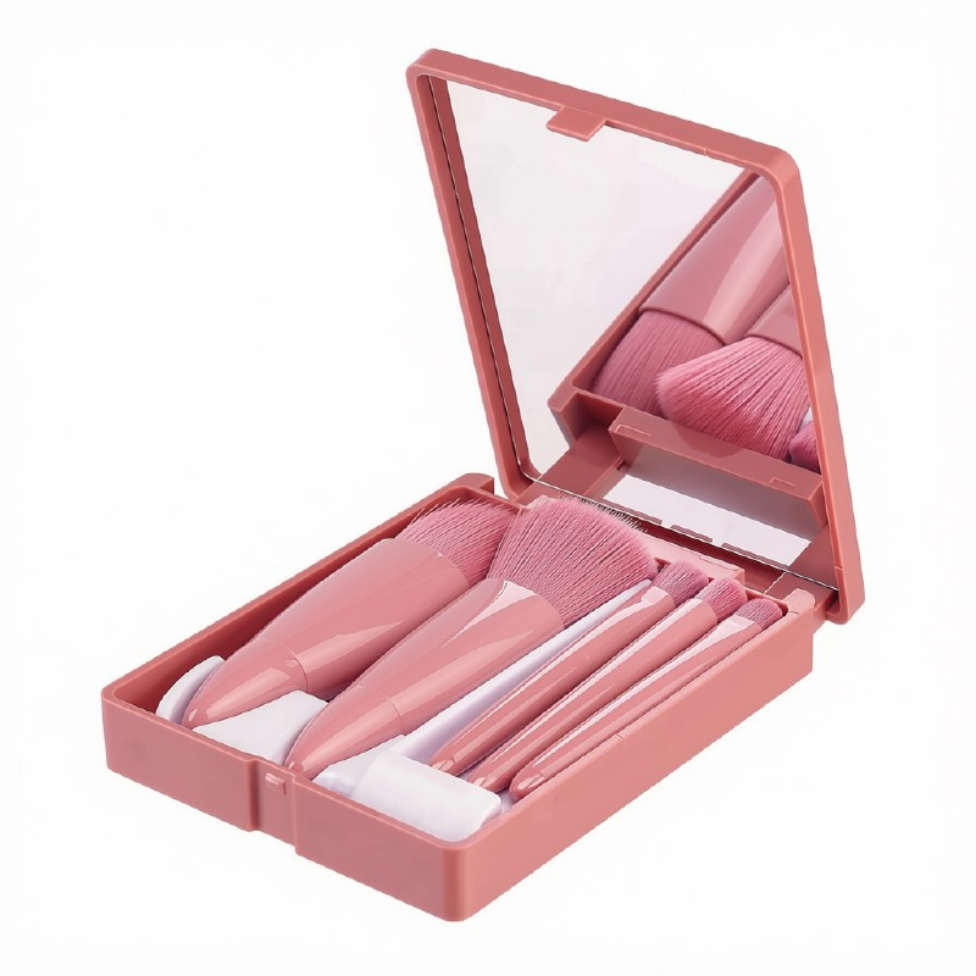 Ensemble de 5 Pinceaux de Maquillage pour Voyage avec Miroir – image 3