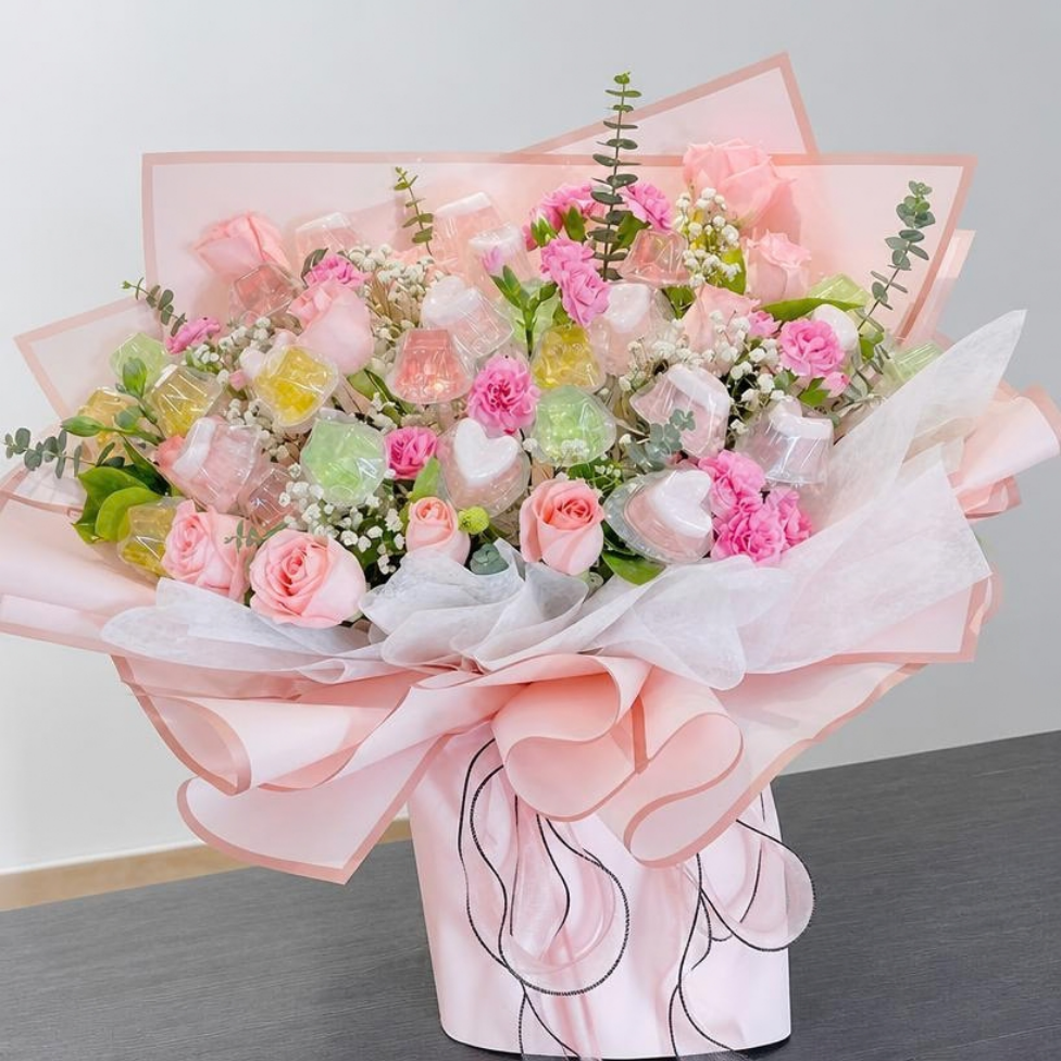 Lot de 10 Papiers d'Emballage Florals Imperméables, Inspiré des Bouquets Coréens, avec Bord Doré,pour Emballage et Fleuriste