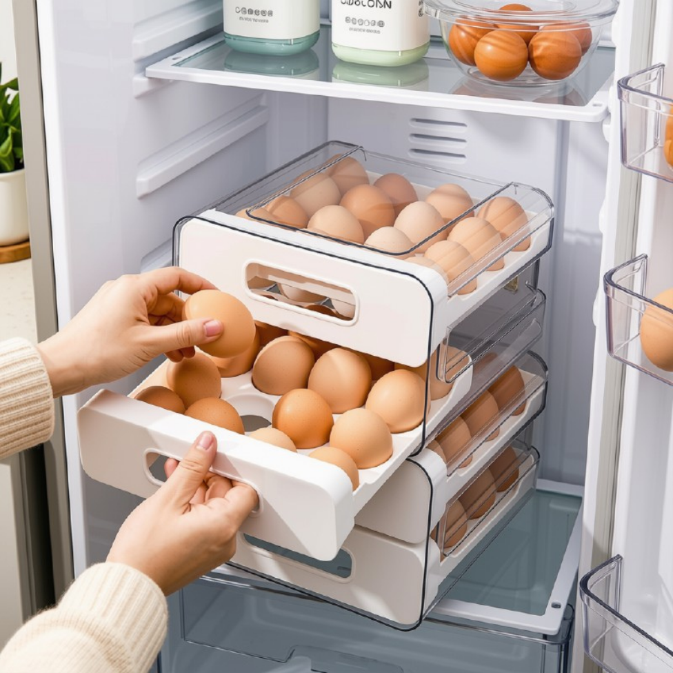 Organisateur Réfrigérateur, Plateau à Oeufs de Grande Capacité pour Réfrigérateur Boîte de Conservation des Oeufs, Contenant de Stockage Alimentaire
