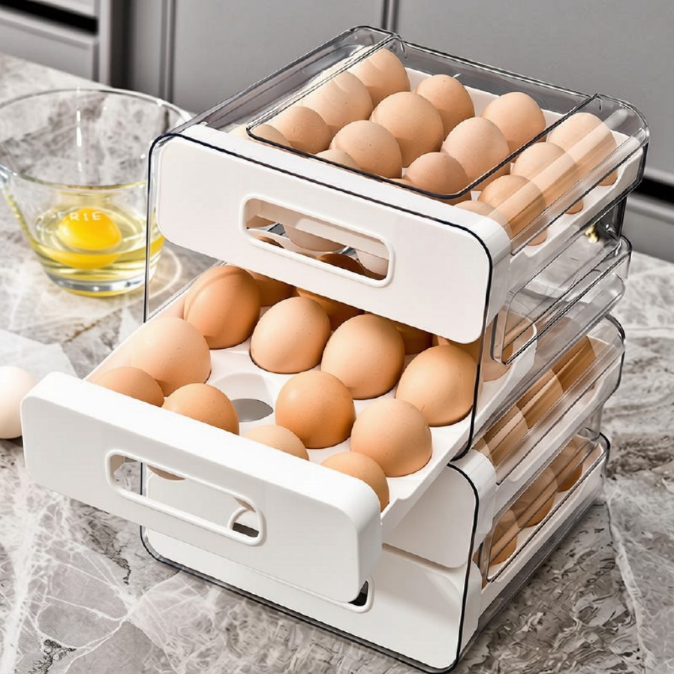 Organisateur Réfrigérateur, Plateau à Oeufs de Grande Capacité pour Réfrigérateur Boîte de Conservation des Oeufs, Contenant de Stockage Alimentaire – image 2