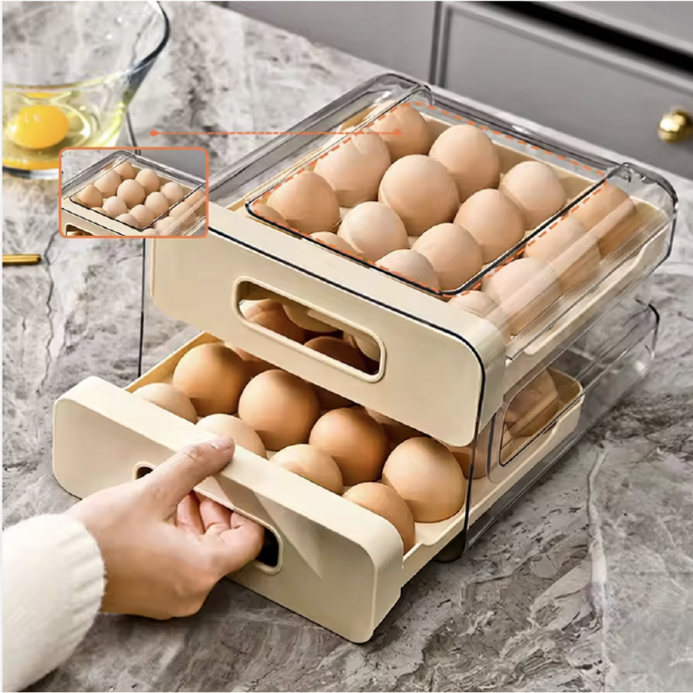 Organisateur Réfrigérateur, Plateau à Oeufs de Grande Capacité pour Réfrigérateur Boîte de Conservation des Oeufs, Contenant de Stockage Alimentaire – image 4