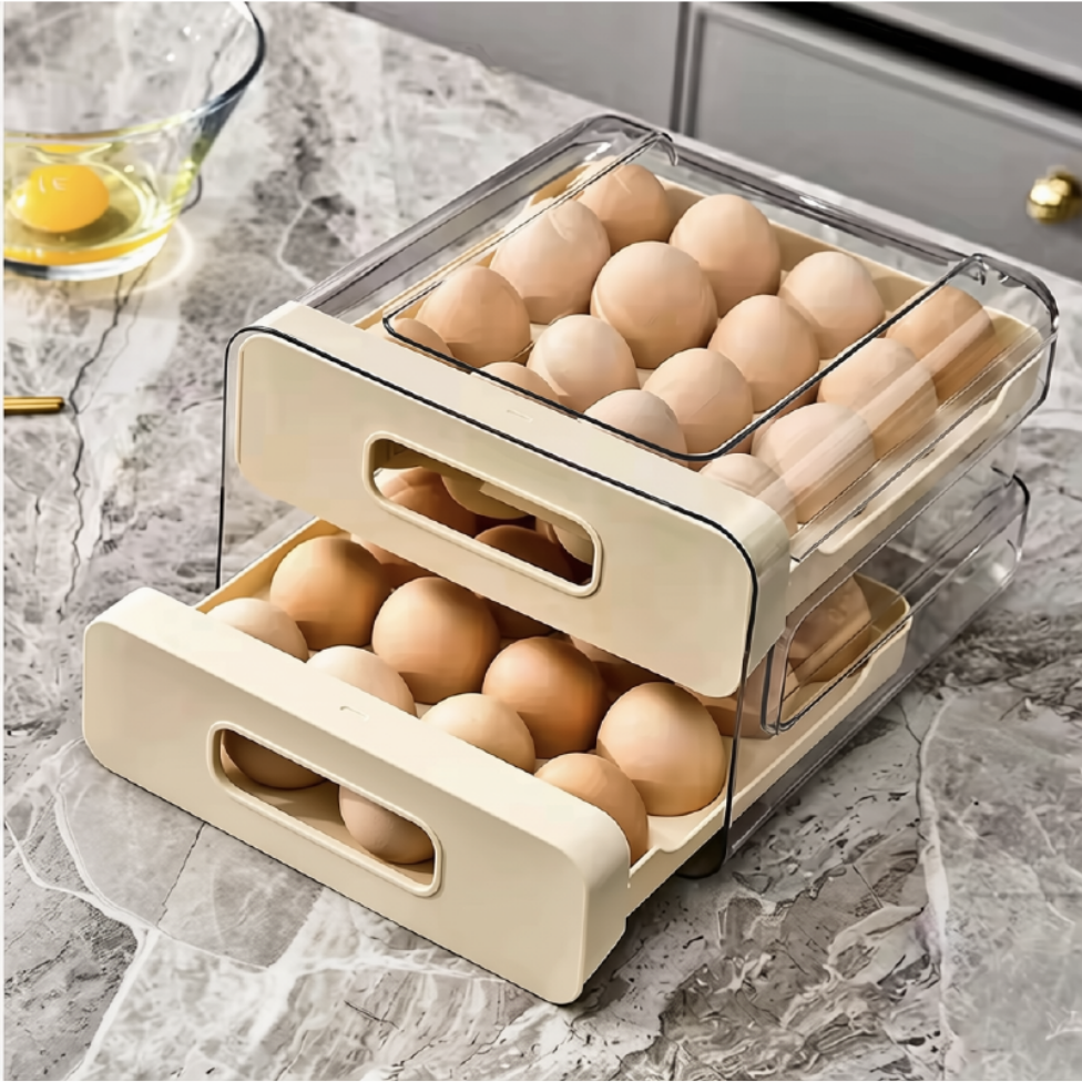 Organisateur Réfrigérateur, Plateau à Oeufs de Grande Capacité pour Réfrigérateur Boîte de Conservation des Oeufs, Contenant de Stockage Alimentaire – image 5