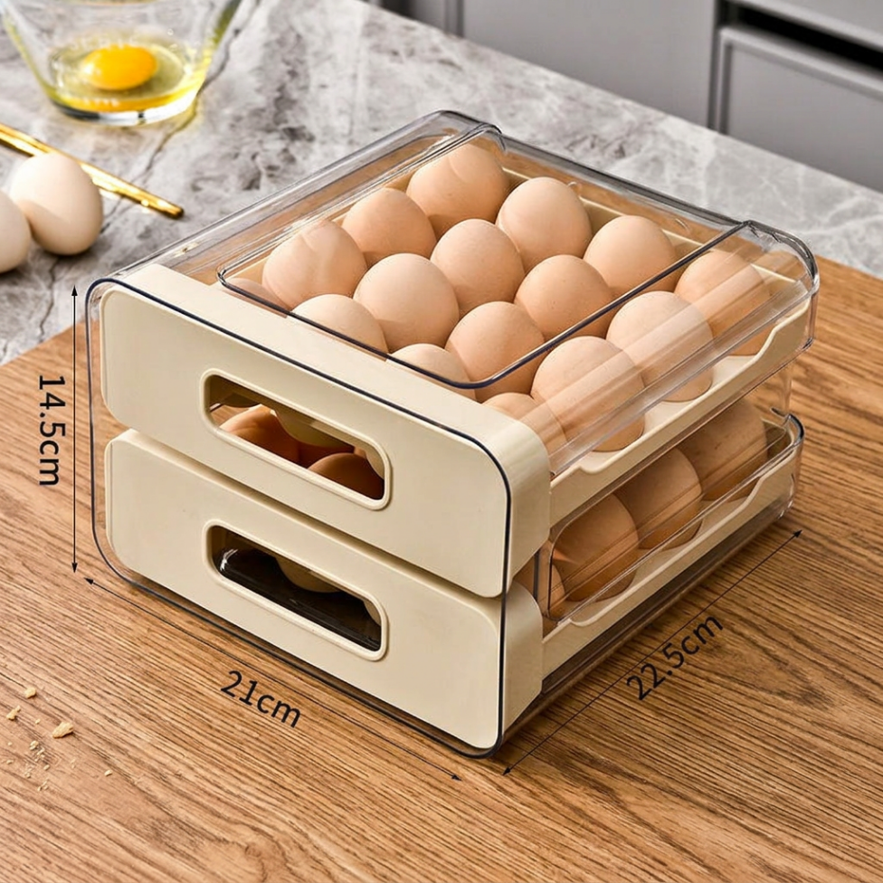 Organisateur Réfrigérateur, Plateau à Oeufs de Grande Capacité pour Réfrigérateur Boîte de Conservation des Oeufs, Contenant de Stockage Alimentaire – image 7