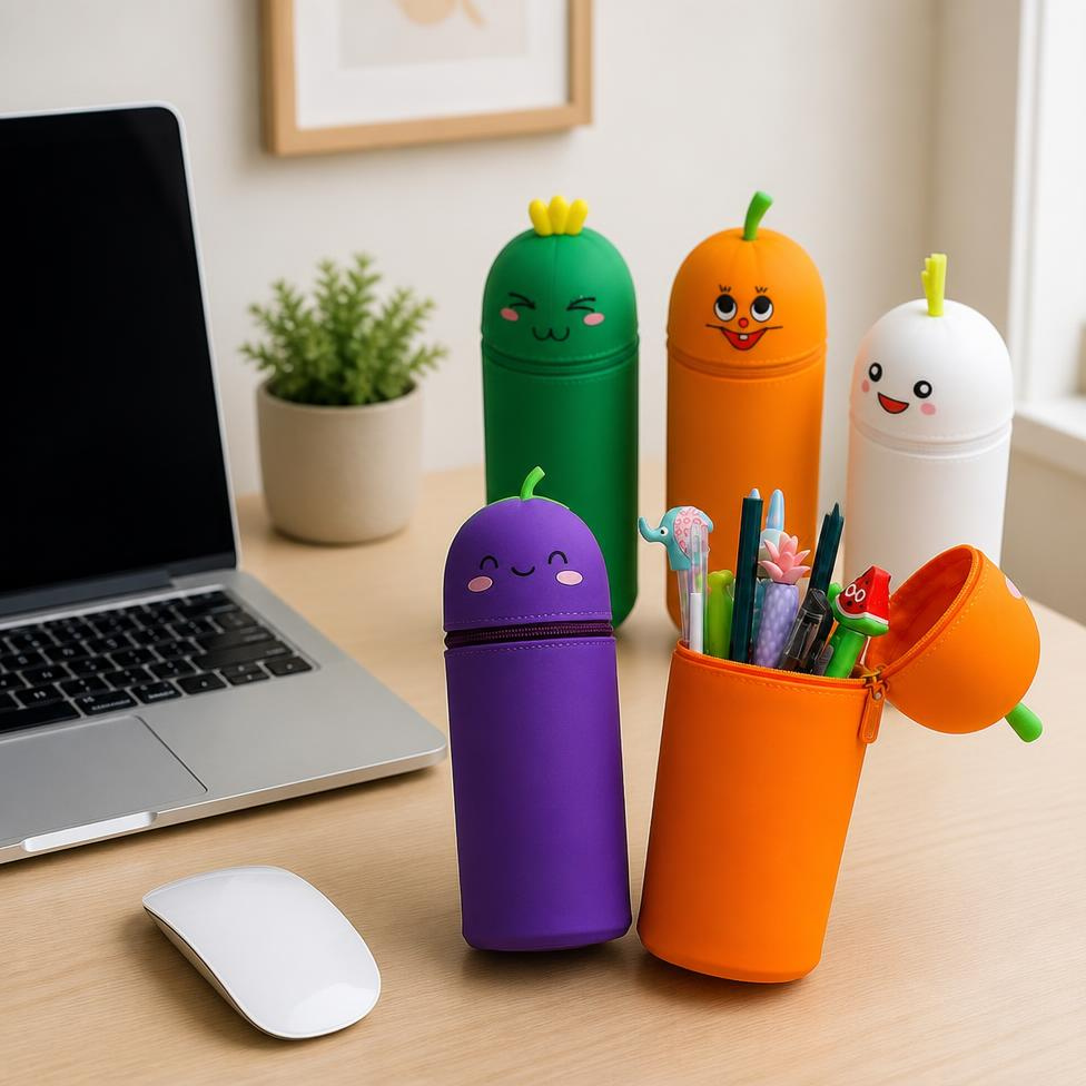 Trousse pour Stylo Scolaire,Fourniture Scolaire,Étui à Crayons en Silicone avec un Visage d'Animal Mignon pour l'École