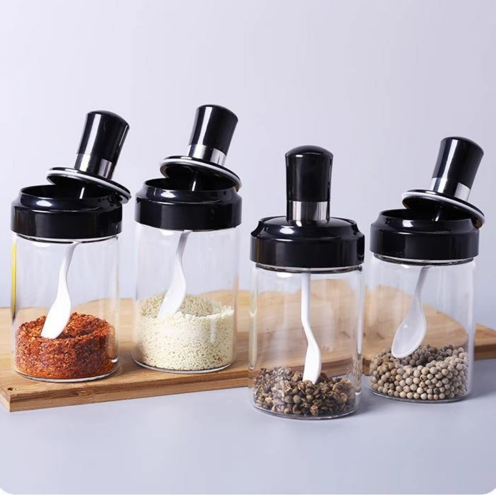 Lot de 3 Pots à Épices en Verre avec Cuillère et Couvercle Intégrés,Fournitures de Cuisine – image 3