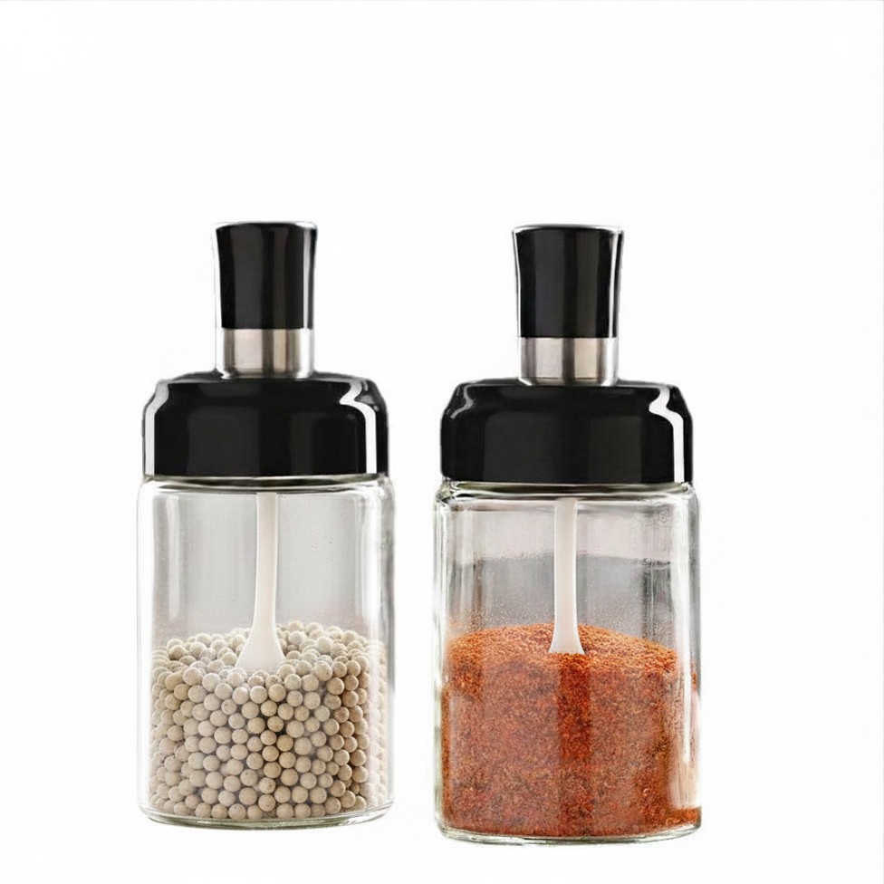 Lot de 3 Pots à Épices en Verre avec Cuillère et Couvercle Intégrés,Fournitures de Cuisine – image 5