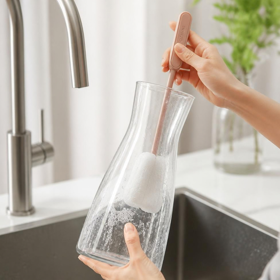 Douce Éponge pour Lavage Tasse et Verre, Long Manche Tasse Brosse de Nettoyage Verre avec Crochet, Brosse de Lavage