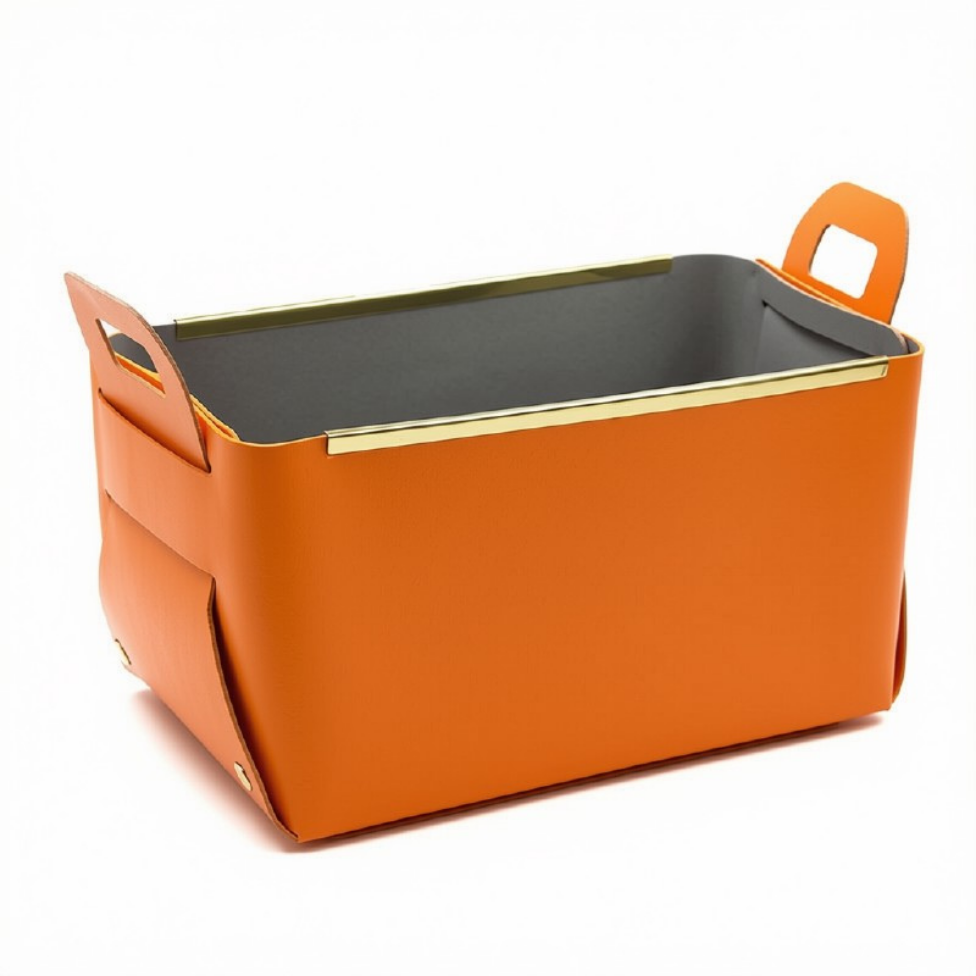 Organisateur de Bureau Pliable Rectangulaire en Cuir PU, Panier de Rangement Grande Capacité pour Maison,Jouets… – image 2