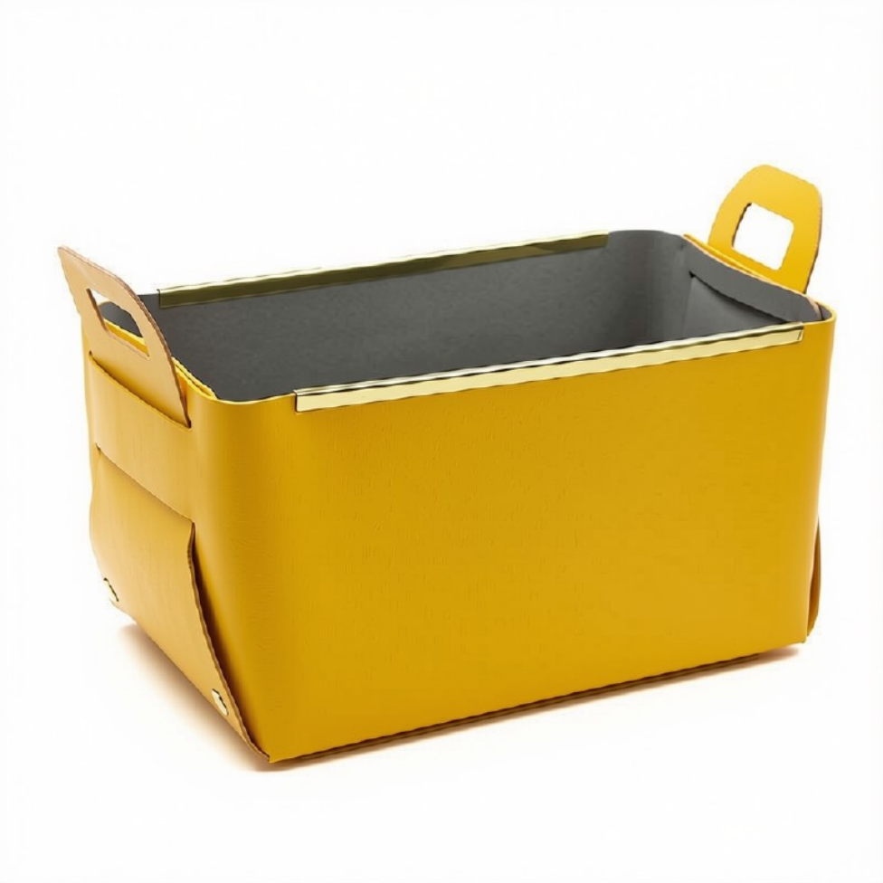 Organisateur de Bureau Pliable Rectangulaire en Cuir PU, Panier de Rangement Grande Capacité pour Maison,Jouets… – image 3
