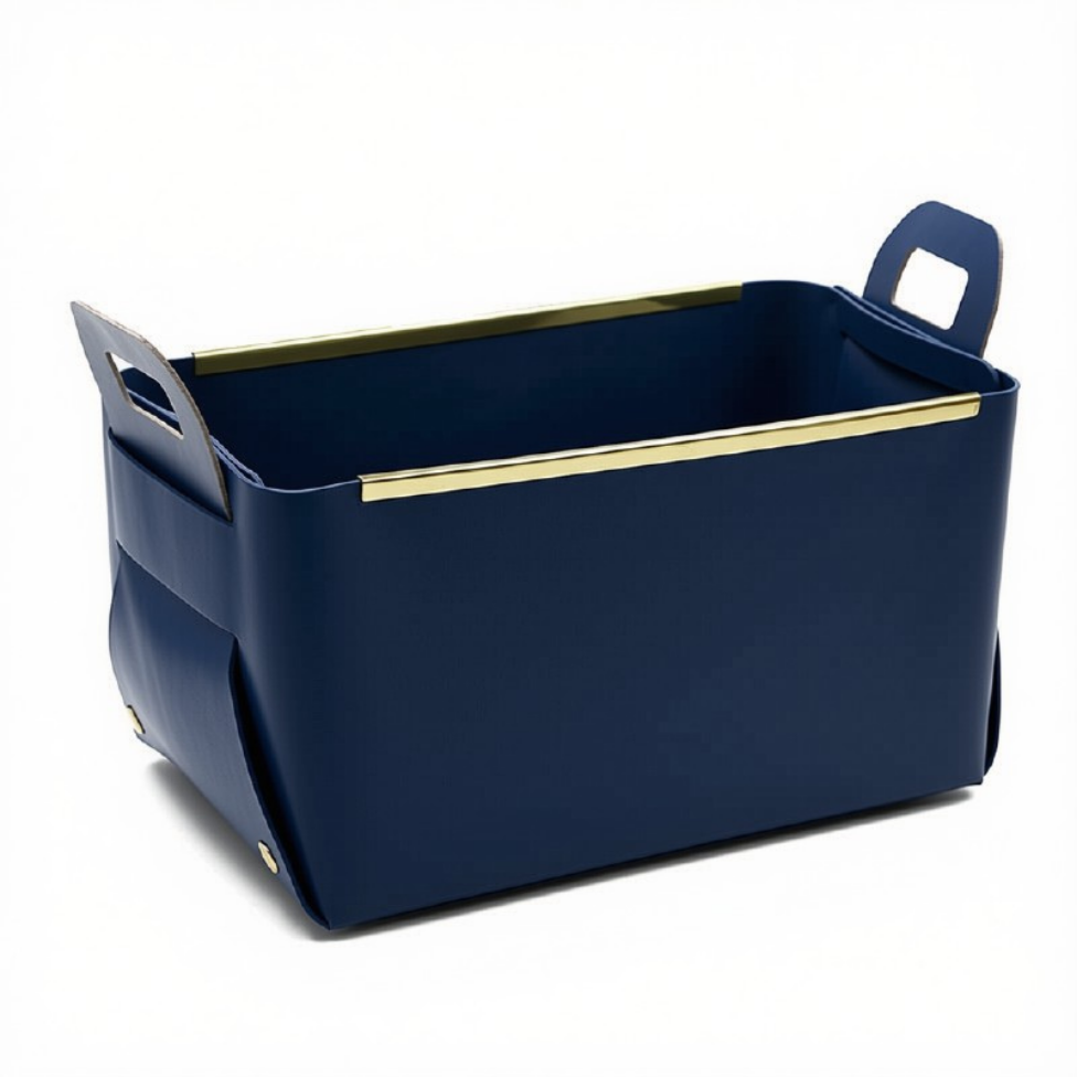 Organisateur de Bureau Pliable Rectangulaire en Cuir PU, Panier de Rangement Grande Capacité pour Maison,Jouets… – image 4