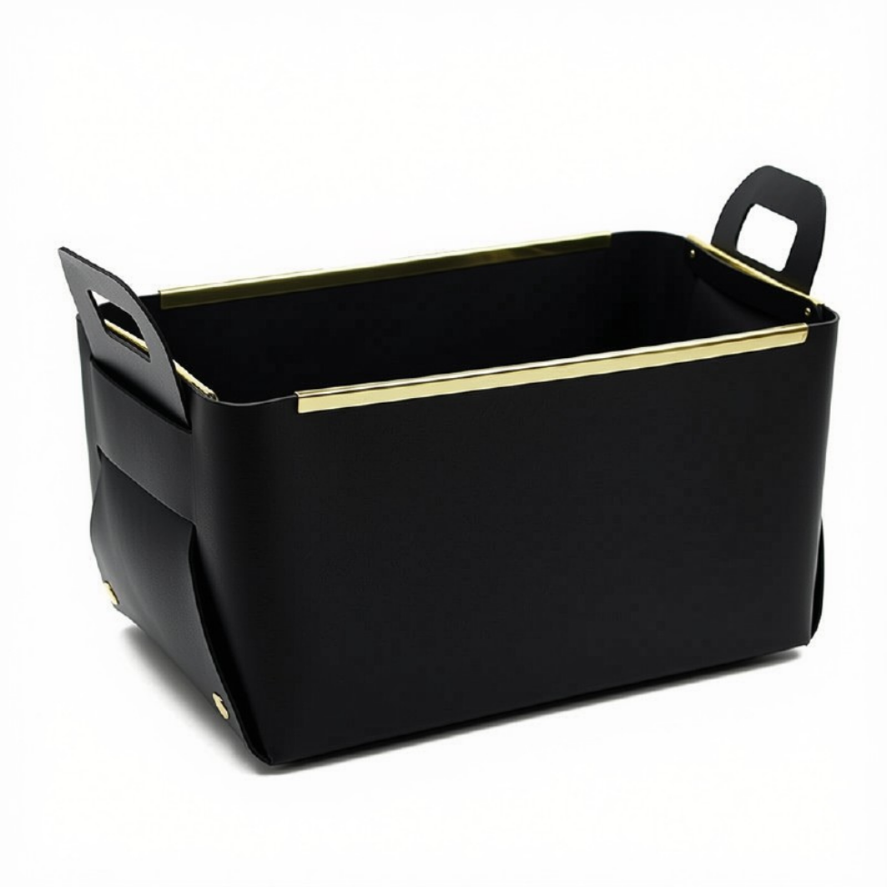 Organisateur de Bureau Pliable Rectangulaire en Cuir PU, Panier de Rangement Grande Capacité pour Maison,Jouets… – image 6