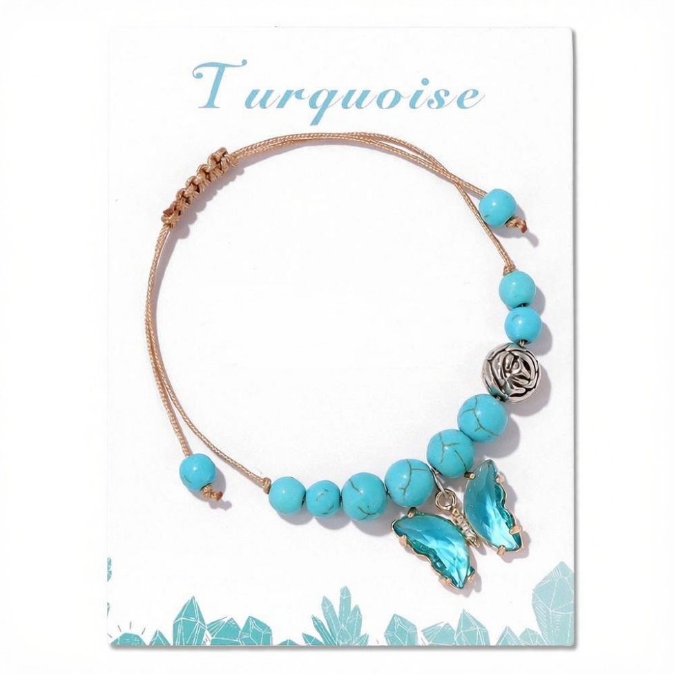 Bracelet Tressé en Pierres d'Agate, Perles de 8 mm, Cristal de Guérison, Fait Main, avec Breloque Papillon – image 3