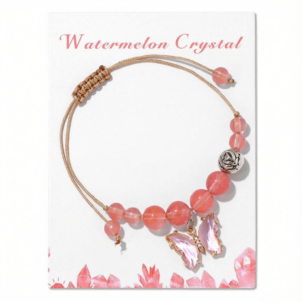 Bracelet Tressé en Pierres d'Agate, Perles de 8 mm, Cristal de Guérison, Fait Main, avec Breloque Papillon – image 5