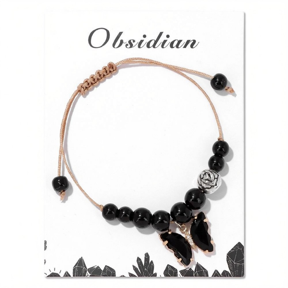 Bracelet Tressé en Pierres d'Agate, Perles de 8 mm, Cristal de Guérison, Fait Main, avec Breloque Papillon – image 6