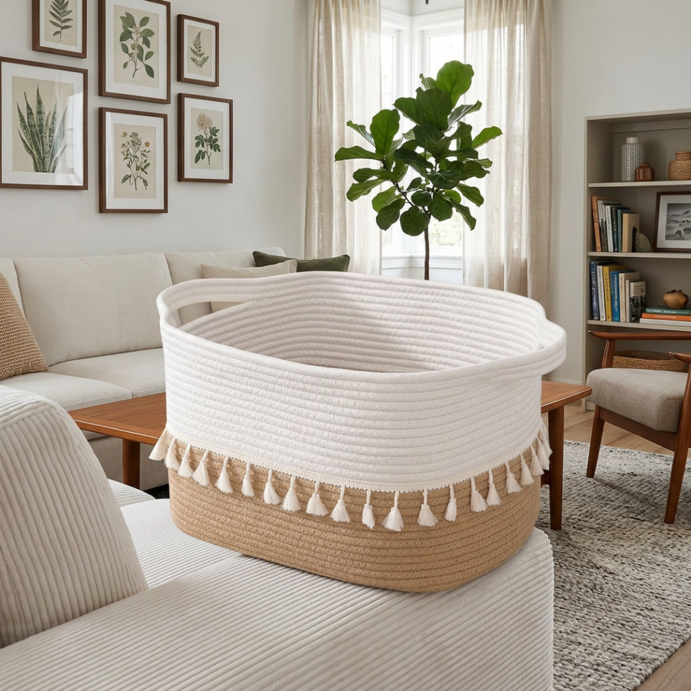 Panier de Rangement pour Vêtements, Panier à Linge en Corde de Coton pour Maison et Salle de Bain
