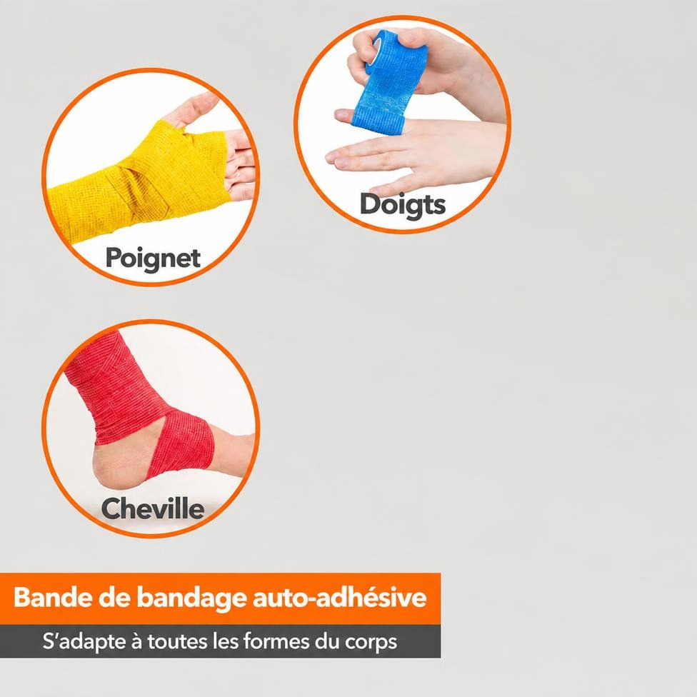 Lot de 5 Bandages Élastiques Auto-Adhésifs, Bandage Élastique Imperméable pour Sport – image 3