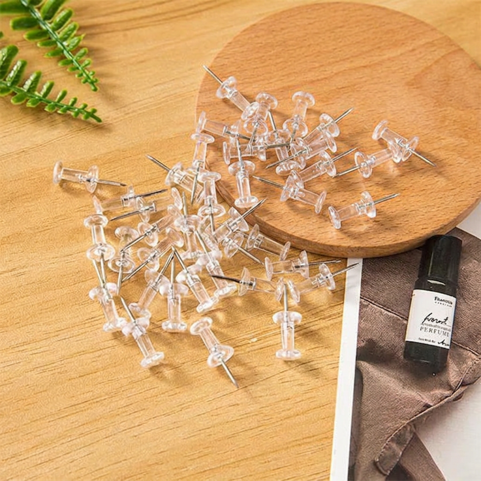 Punaises Transparentes, 100 pcs par Boîte, Punaises en Plastique, Punaise Murale, Punaise Aiguille pour Panneau de Liège Tableau d'Affichage, Mur Photo
