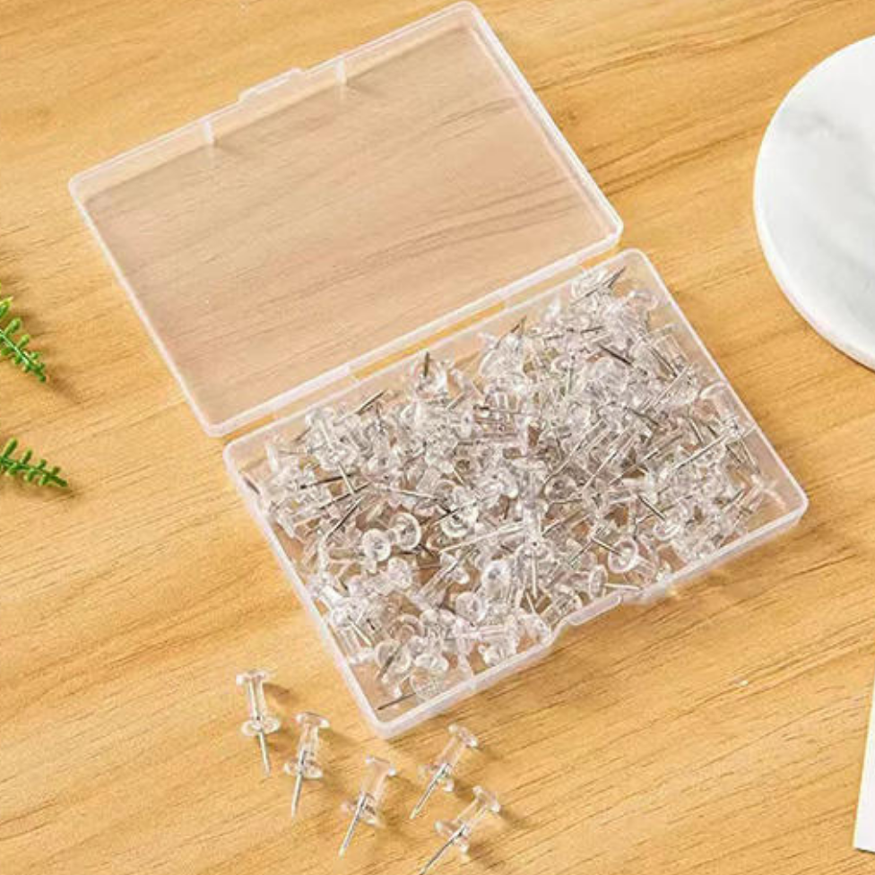 Punaises Transparentes, 100 pcs par Boîte, Punaises en Plastique, Punaise Murale, Punaise Aiguille pour Panneau de Liège Tableau d'Affichage, Mur Photo – image 4