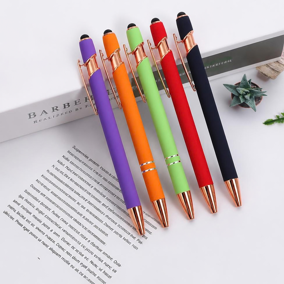 Lot de 5 Stylos à Bille en Métal avec Revêtement en Caoutchouc
