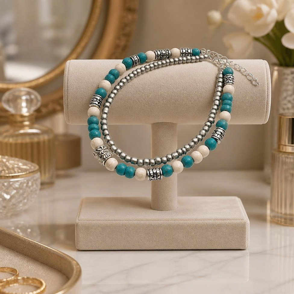 Bracelet de Cheville pour Femmes, Bracelet de Plage, Bracelet en Alliage Turquoise, Bracelet de Main pour Femme, Beauté pour Femme – image 4