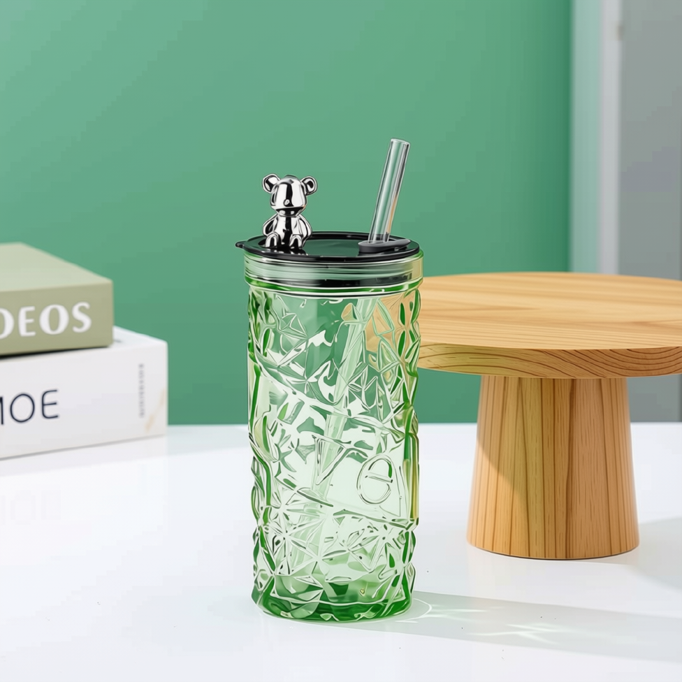 Jolie Tasse avec Paille en Verre, Tasse avec Grande Capacité pour Jus, Boisson – image 4