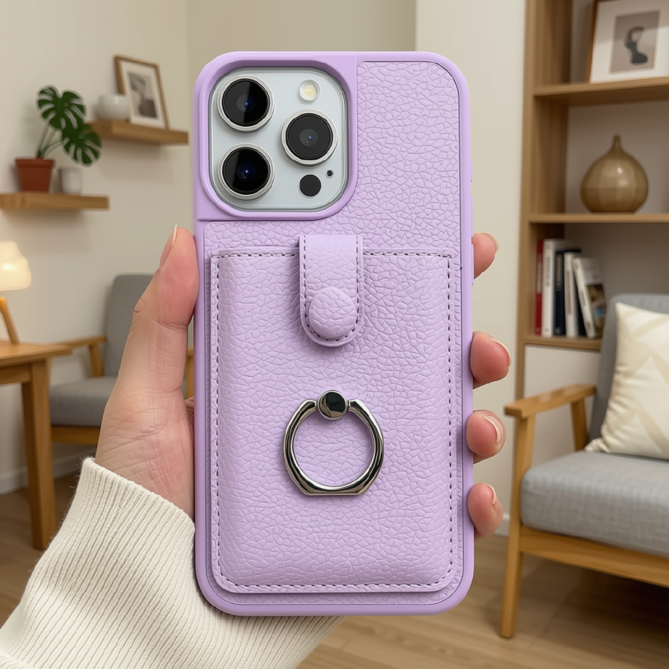 Coque de Téléphone pour Iphone 13 pro max en Cuir avec Fente pour Cartes et Anneau