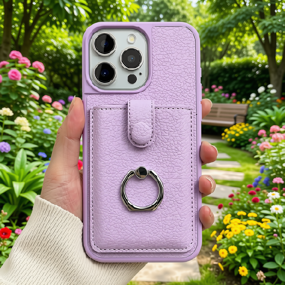 Coque de Téléphone pour Iphone 13 pro max en Cuir avec Fente pour Cartes et Anneau – image 3