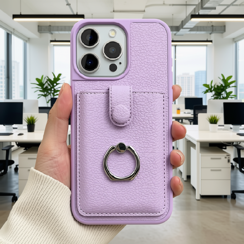 Coque de Téléphone pour Iphone 13 pro max en Cuir avec Fente pour Cartes et Anneau – image 5