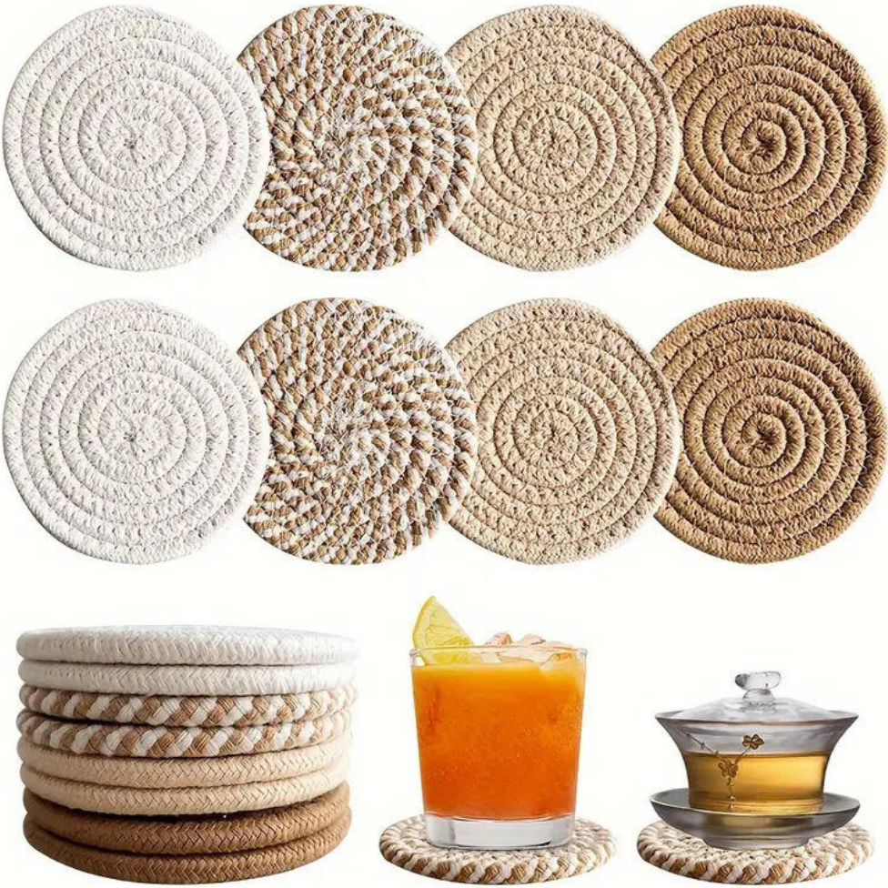 Lot de 4 Sets de Table Rond,Moderne en Cordon de Coton Tressé, Résistants aux Tâches, Isolants,Tissés
