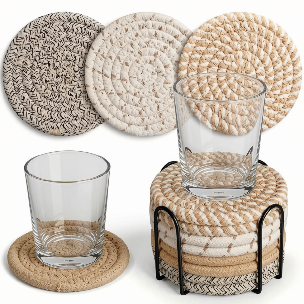 Lot de 4 Sets de Table Rond,Moderne en Cordon de Coton Tressé, Résistants aux Tâches, Isolants,Tissés – image 3