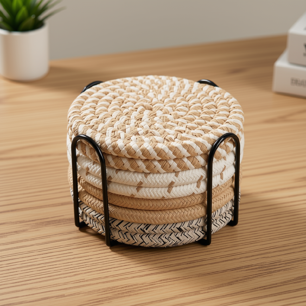 Lot de 4 Sets de Table Rond,Moderne en Cordon de Coton Tressé, Résistants aux Tâches, Isolants,Tissés – image 6