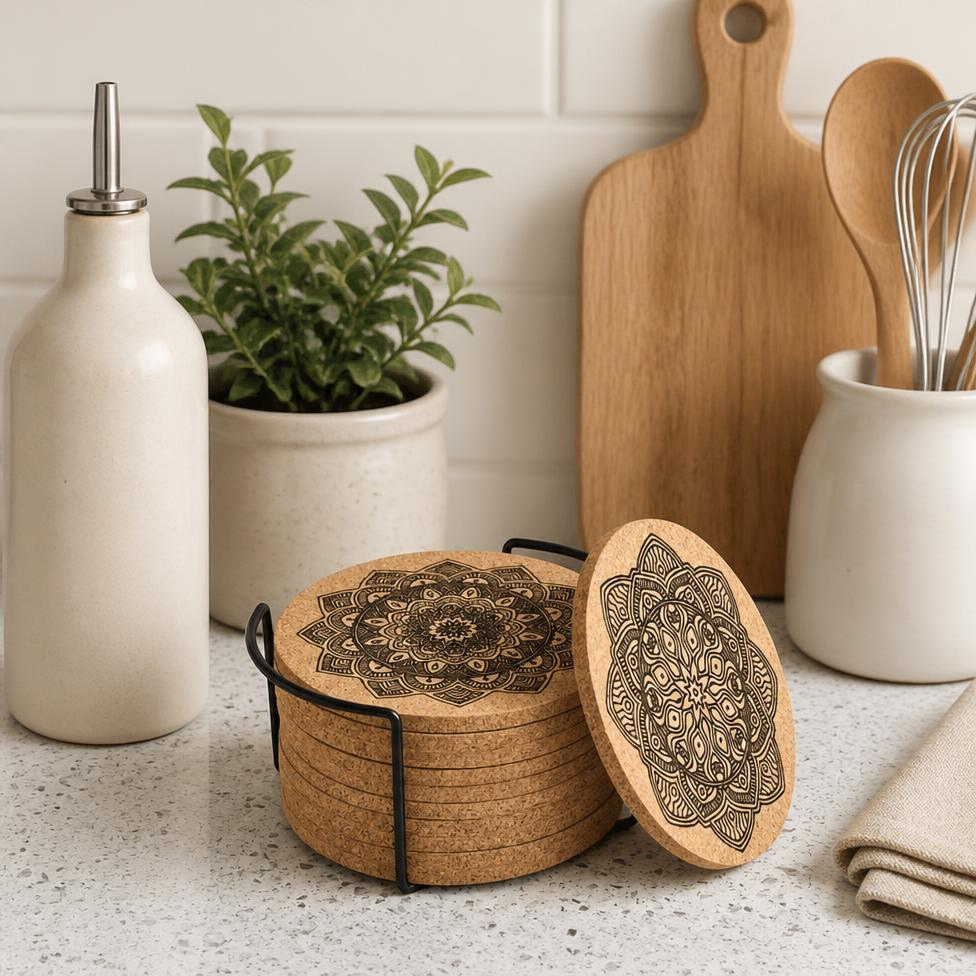 Lot de 4 Tapis en Bois à Motif de Haute Qualité Rond pour Ustensiles de Cuisine – image 2