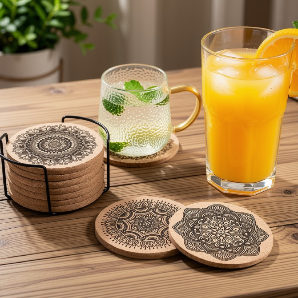 Lot de 4 Tapis en Bois à Motif de Haute Qualité Rond pour Ustensiles de Cuisine – image 3