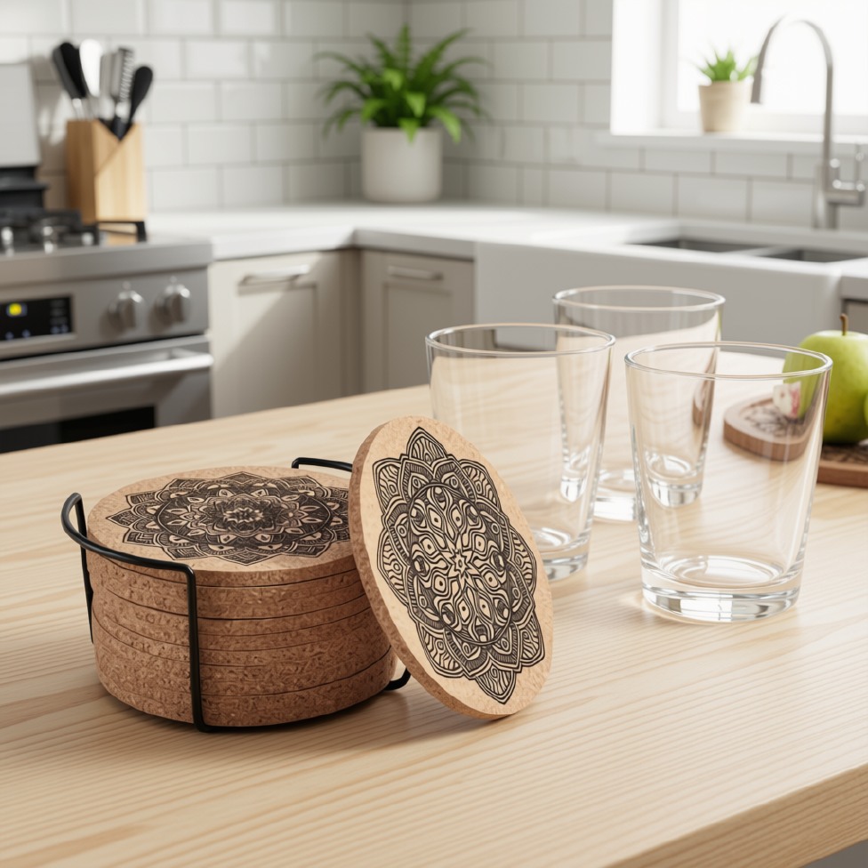 Lot de 4 Tapis en Bois à Motif de Haute Qualité Rond pour Ustensiles de Cuisine – image 4