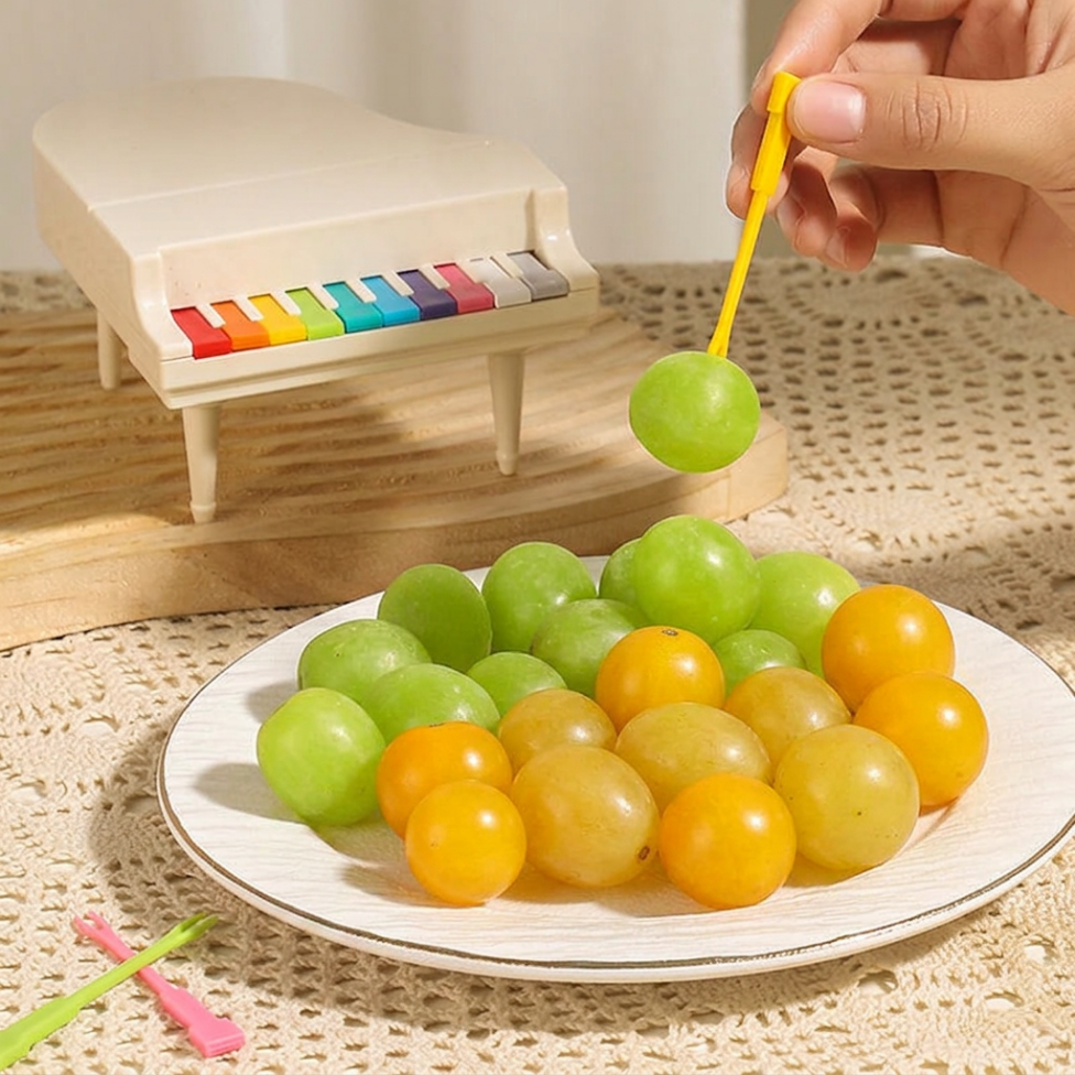 Mini Fourchettes à Fruits Créatif sur Support Piano,Fourchette Colorée Mignonne pour Dessert