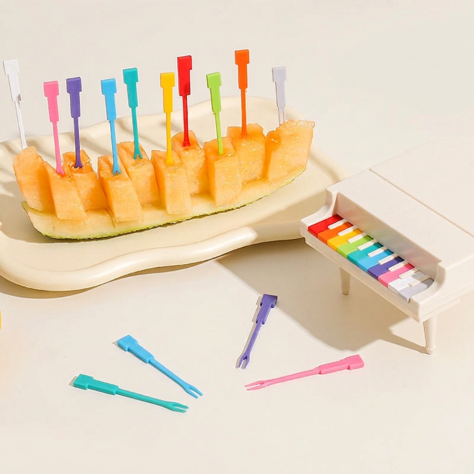 Mini Fourchettes à Fruits Créatif sur Support Piano,Fourchette Colorée Mignonne pour Dessert – image 2