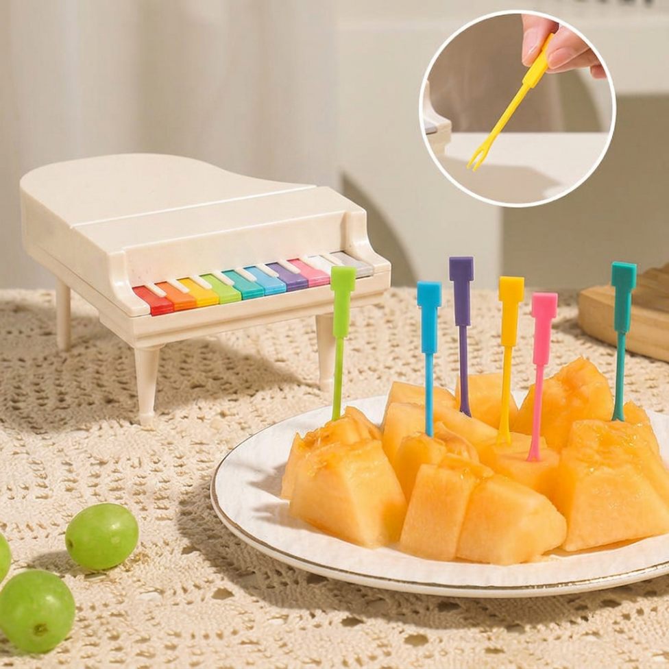 Mini Fourchettes à Fruits Créatif sur Support Piano,Fourchette Colorée Mignonne pour Dessert – image 3