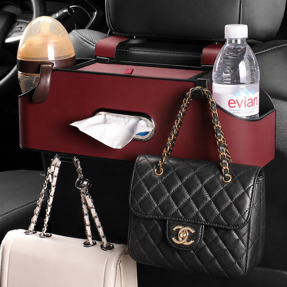 Organisateur de Siège Arrière de Voiture Multifonctionnel avec 2 Porte-Gobelets,Boîte à Mouchoirs et Crochet de Rangement,Accessoires Voiture