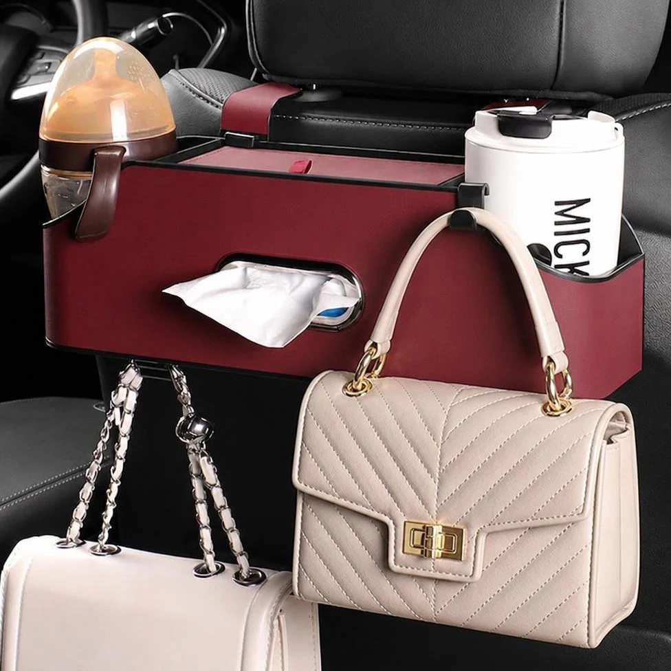 Organisateur de Siège Arrière de Voiture Multifonctionnel avec 2 Porte-Gobelets,Boîte à Mouchoirs et Crochet de Rangement,Accessoires Voiture – image 5