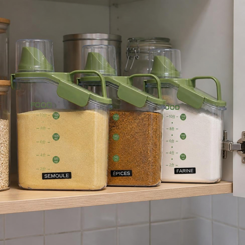 Pot de Stockage Hermétique de Cuisine de Luxe de 1600 ml,Bac à Grains,Riz,Céréales de Haute Qualité – image 4