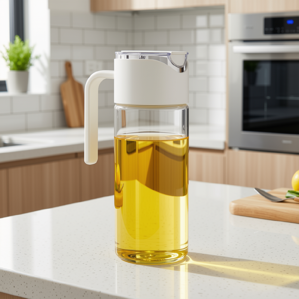 Distributeur d'Huile en Verre Grande Capacité 550ml,Bouteille d'Huile d'Olive en Verre pour la Cuisine
