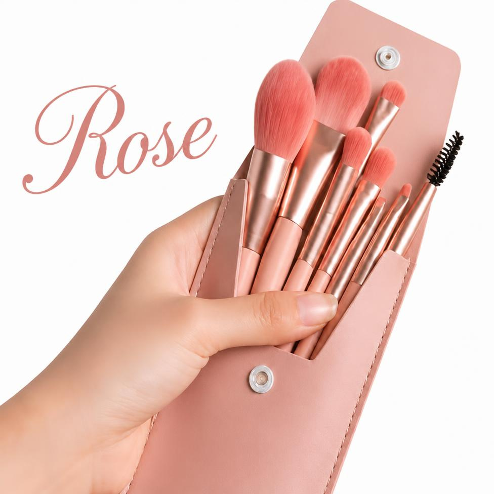 Lot de 8 Pinceaux de Maquillage de Voyage,Haute Qualité,avec Pochette en PU – image 2