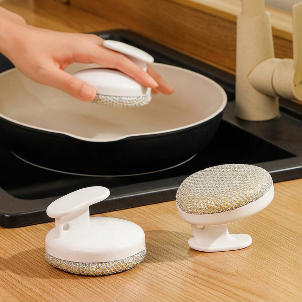 Lot de 2 Brosses à Vaisselle en Tissu Métallique d'Acier avec Poignée,Brosse Nettoyage Vaisselle – image 2