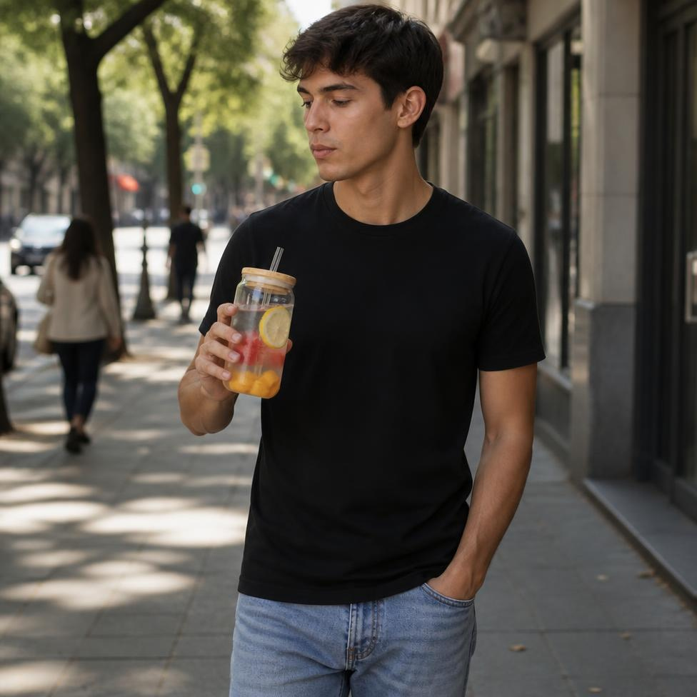Lot de 2 Tasses en Verre avec Couvercle en Bambou,Paille Verre à Boire Soda,Cocktail,Thé,Jus,Gobelet en Verre – image 4