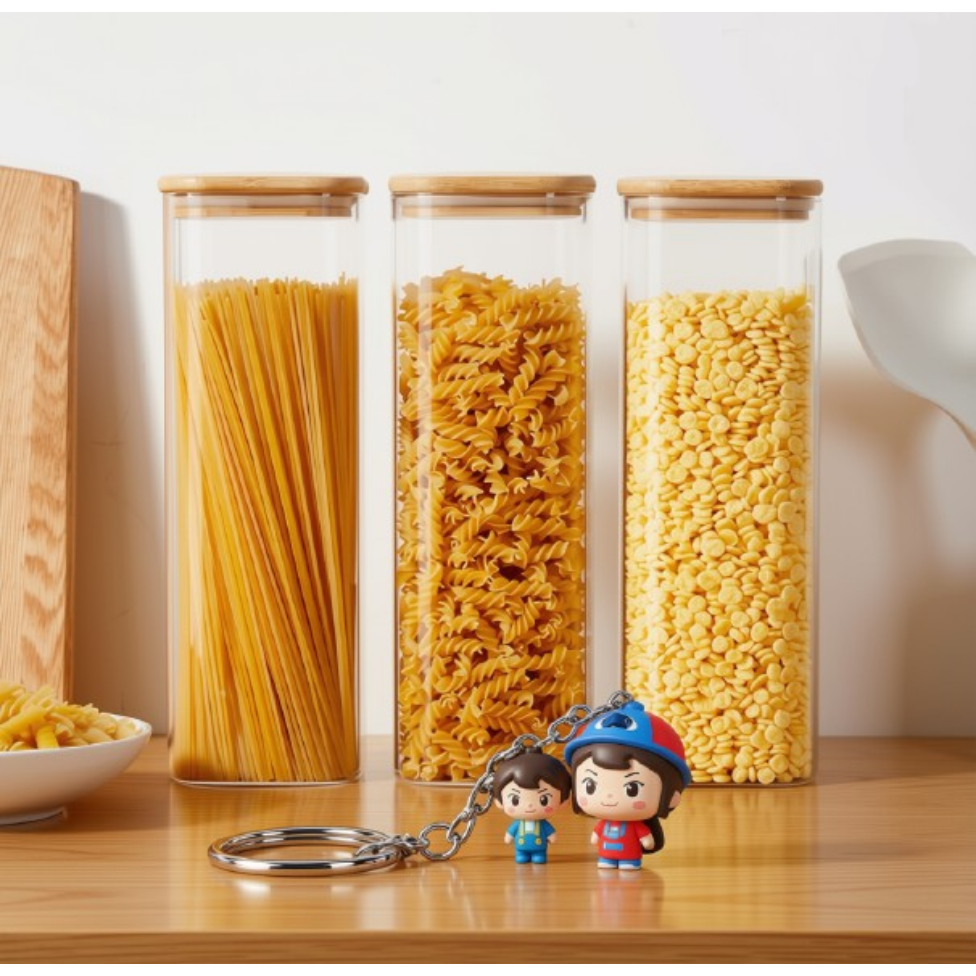 Lot de 2 Bocaux en Verre Avec Couvercles, Grands Récipients de Conservation des Aliments avec Couvercles pour Conserver les Pâtes, Grains,Biscuits,Rangement et Organisation,Cuisine