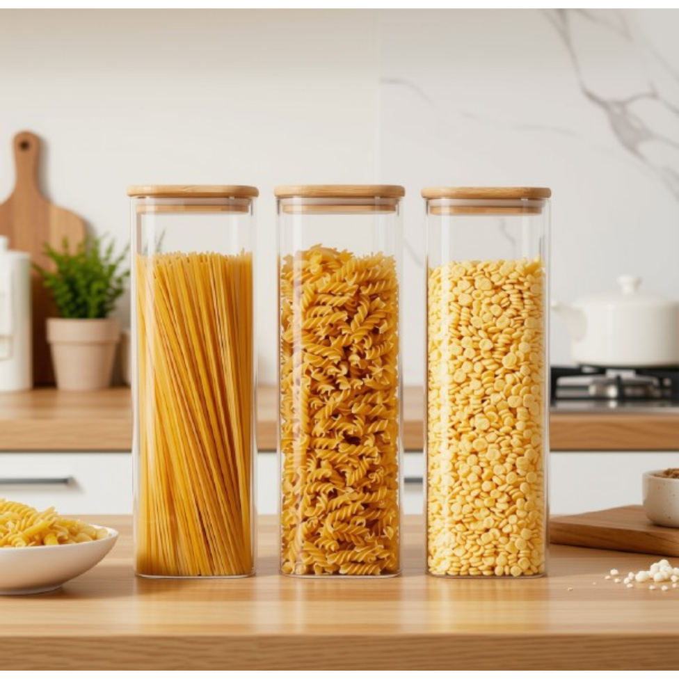 Lot de 2 Bocaux en Verre Avec Couvercles, Grands Récipients de Conservation des Aliments avec Couvercles pour Conserver les Pâtes, Grains,Biscuits,Rangement et Organisation,Cuisine – image 2