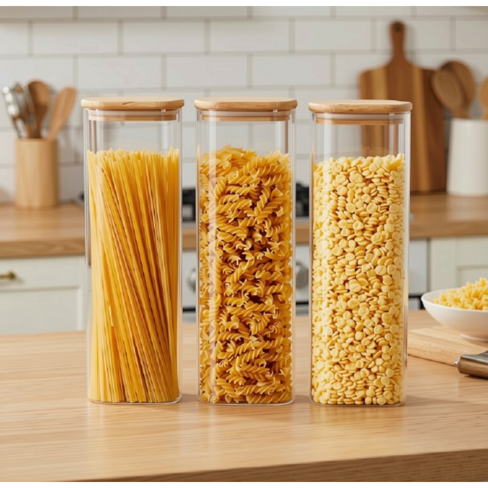 Lot de 2 Bocaux en Verre Avec Couvercles, Grands Récipients de Conservation des Aliments avec Couvercles pour Conserver les Pâtes, Grains,Biscuits,Rangement et Organisation,Cuisine – image 3