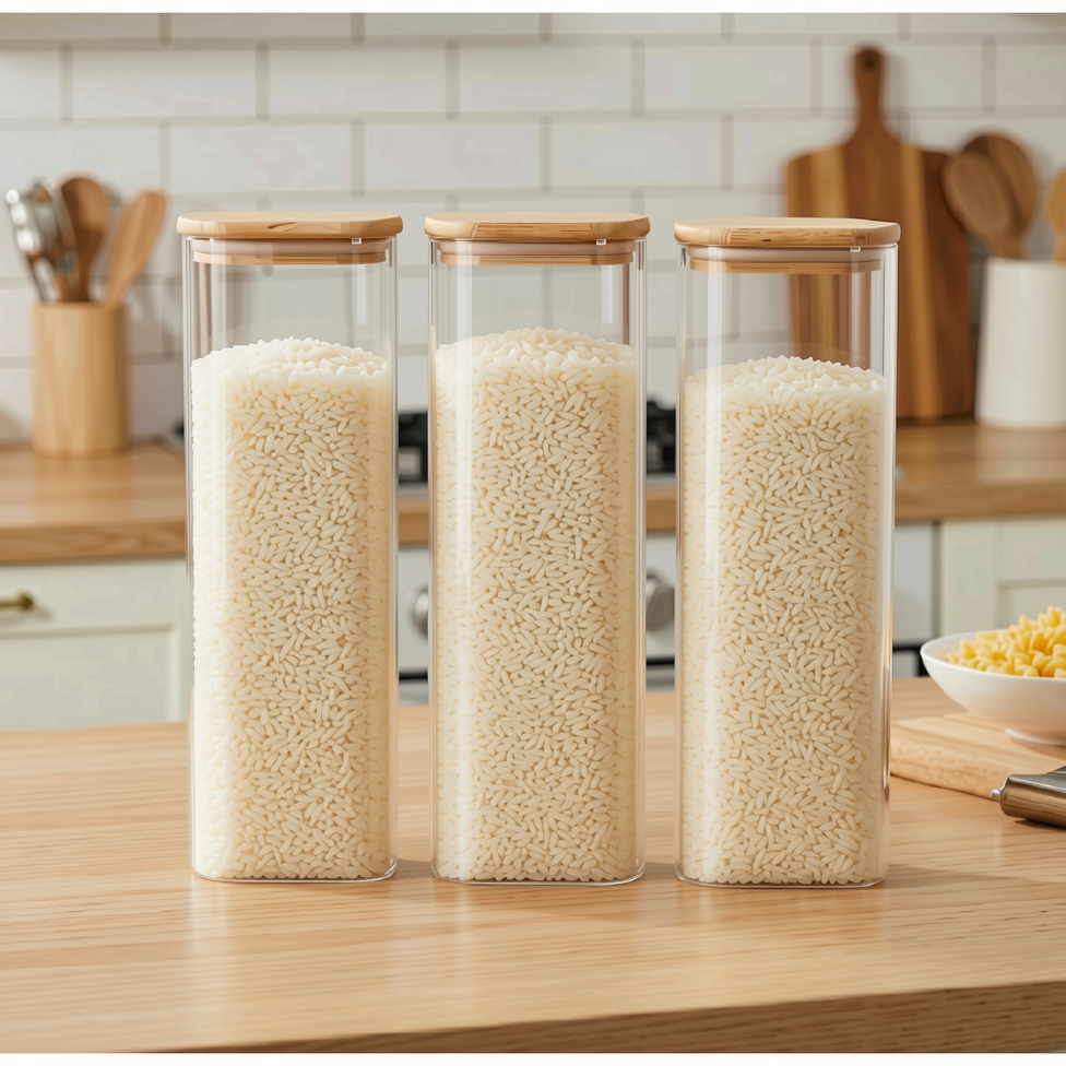 Lot de 2 Bocaux en Verre Avec Couvercles, Grands Récipients de Conservation des Aliments avec Couvercles pour Conserver les Pâtes, Grains,Biscuits,Rangement et Organisation,Cuisine – image 4
